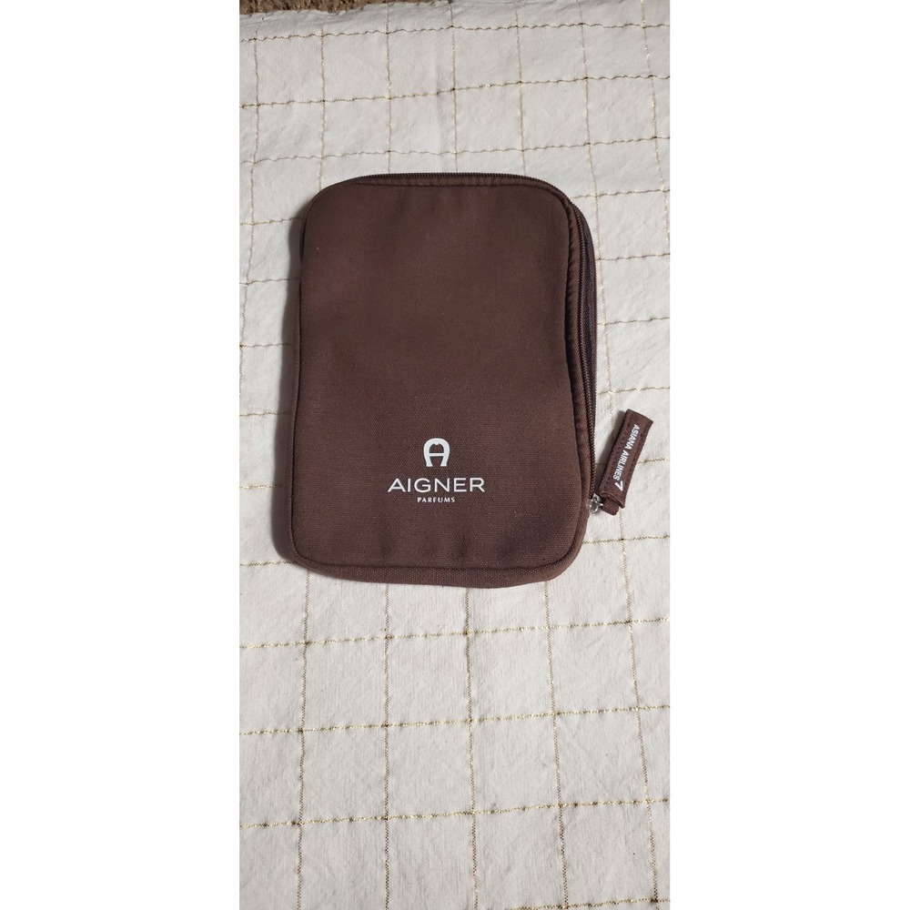 Asiana Airlines Aigner‎ Parfums Brown Amenity Zipper Bag -Empty Bag Only-